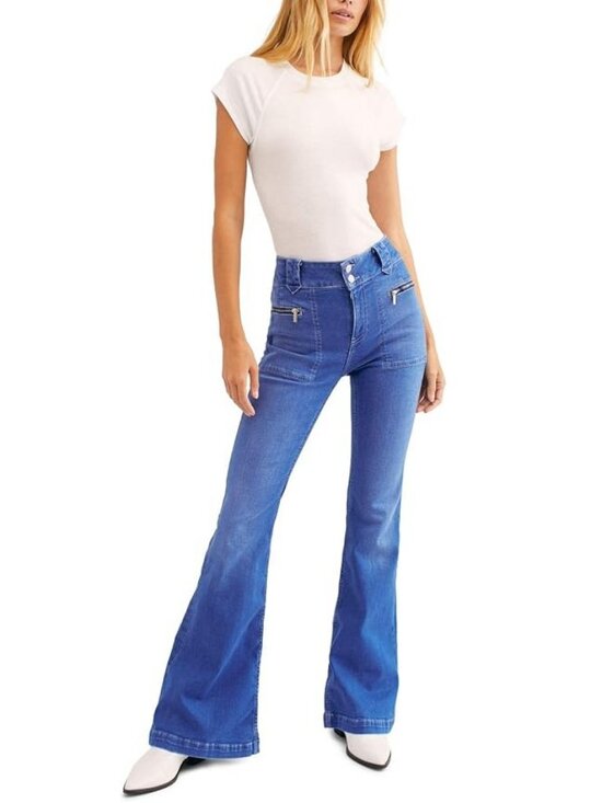 Free People Denim - Free People Layla Boho High Rise Flare Leg Jeans Size 26 Electric Blue Denim